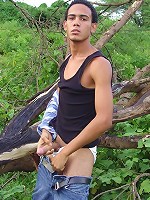 Latino masturbate by the old tree that fell in the ground